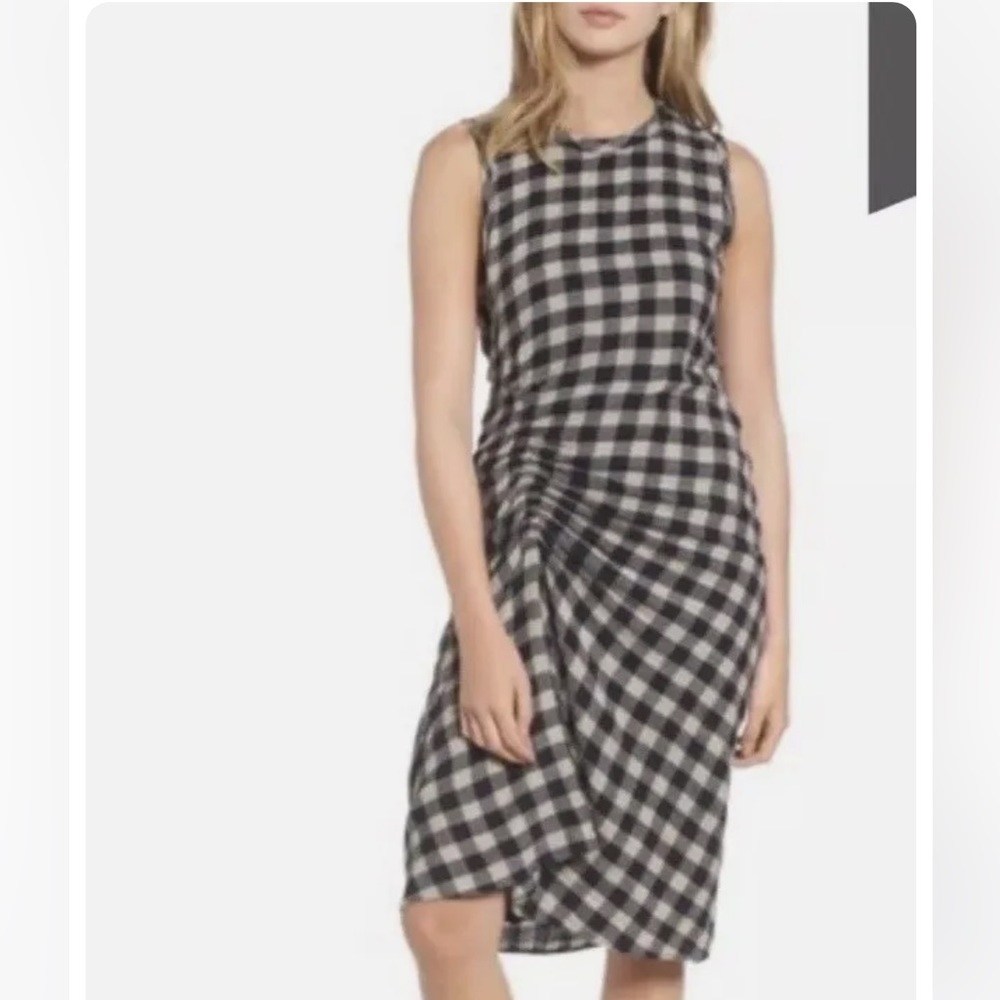 James Perse Spiral Shirred plaid Sheath dress size 2
